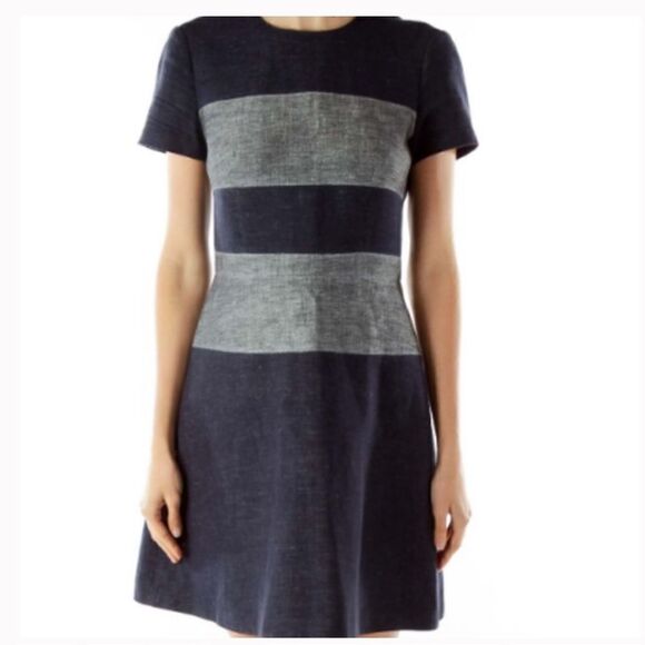 BCBGMAXAZRIA Navy Gray Colorblock Striped A Line Dress - Picture 1 of 13